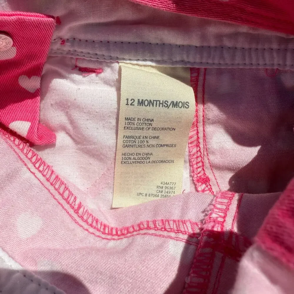 Y2K Osh Kosh B'Gosh Hot Pink and White Hearts Overalls SIZE 12 MONTH